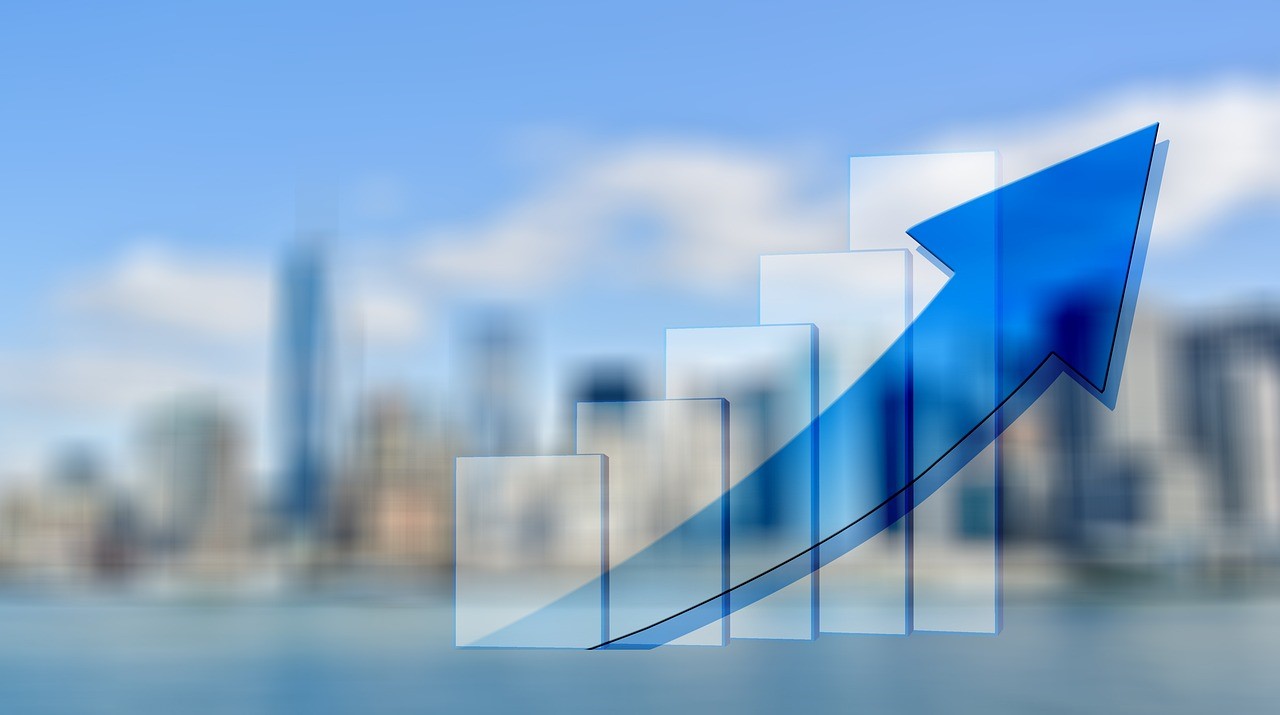 Growth and success visualization with upward trending arrow